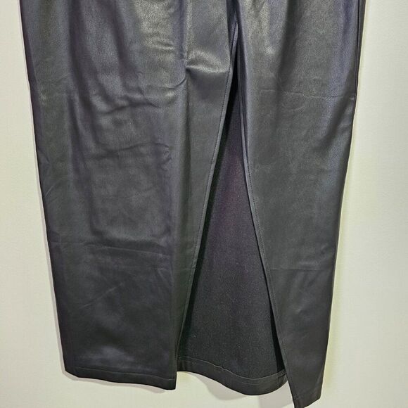 EUC TOPSHOP BLACK FAUX LEATHER TWISTED MIDI SKIRT SIDE SLIT SIZE 8 / SMALL - Picture 10 of 16